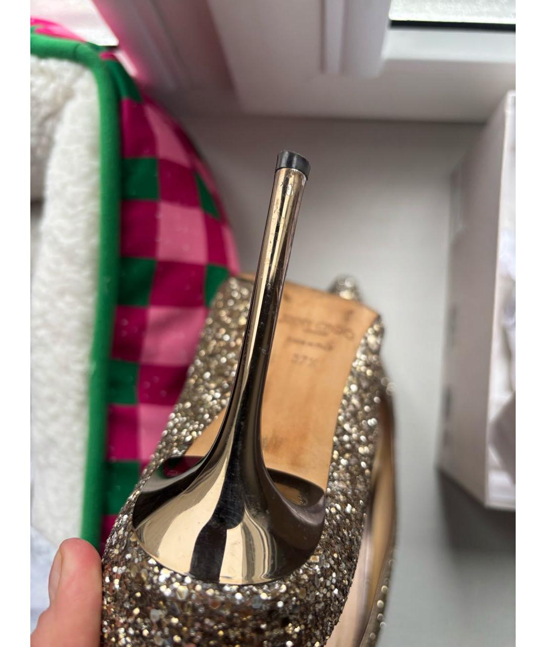 JIMMY CHOO Золотые текстильные туфли, фото 3