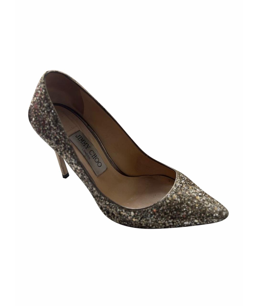 JIMMY CHOO Золотые текстильные туфли, фото 1