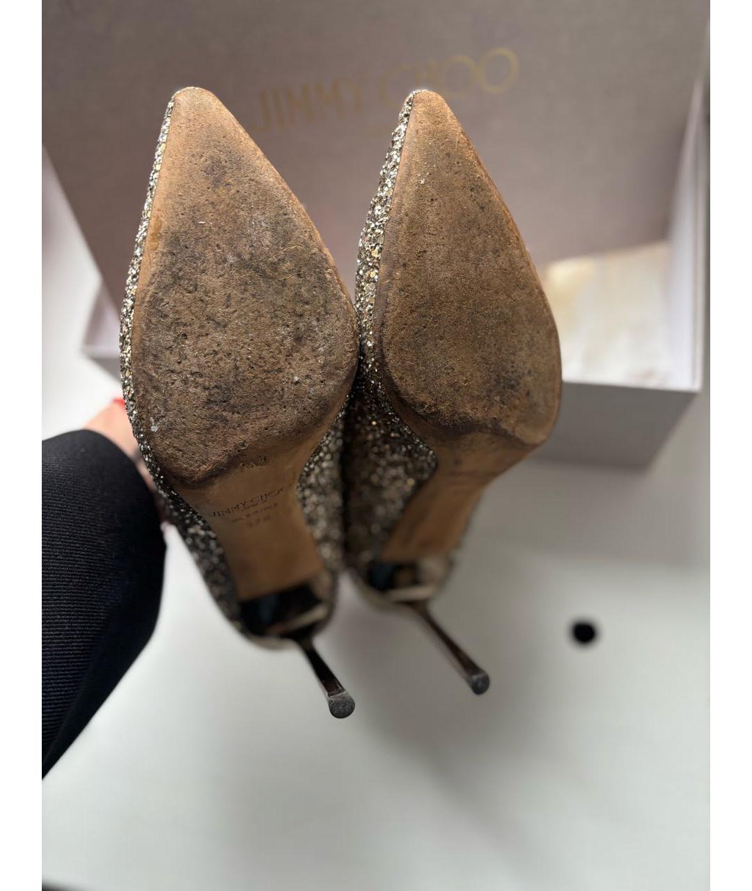 JIMMY CHOO Золотые текстильные туфли, фото 6