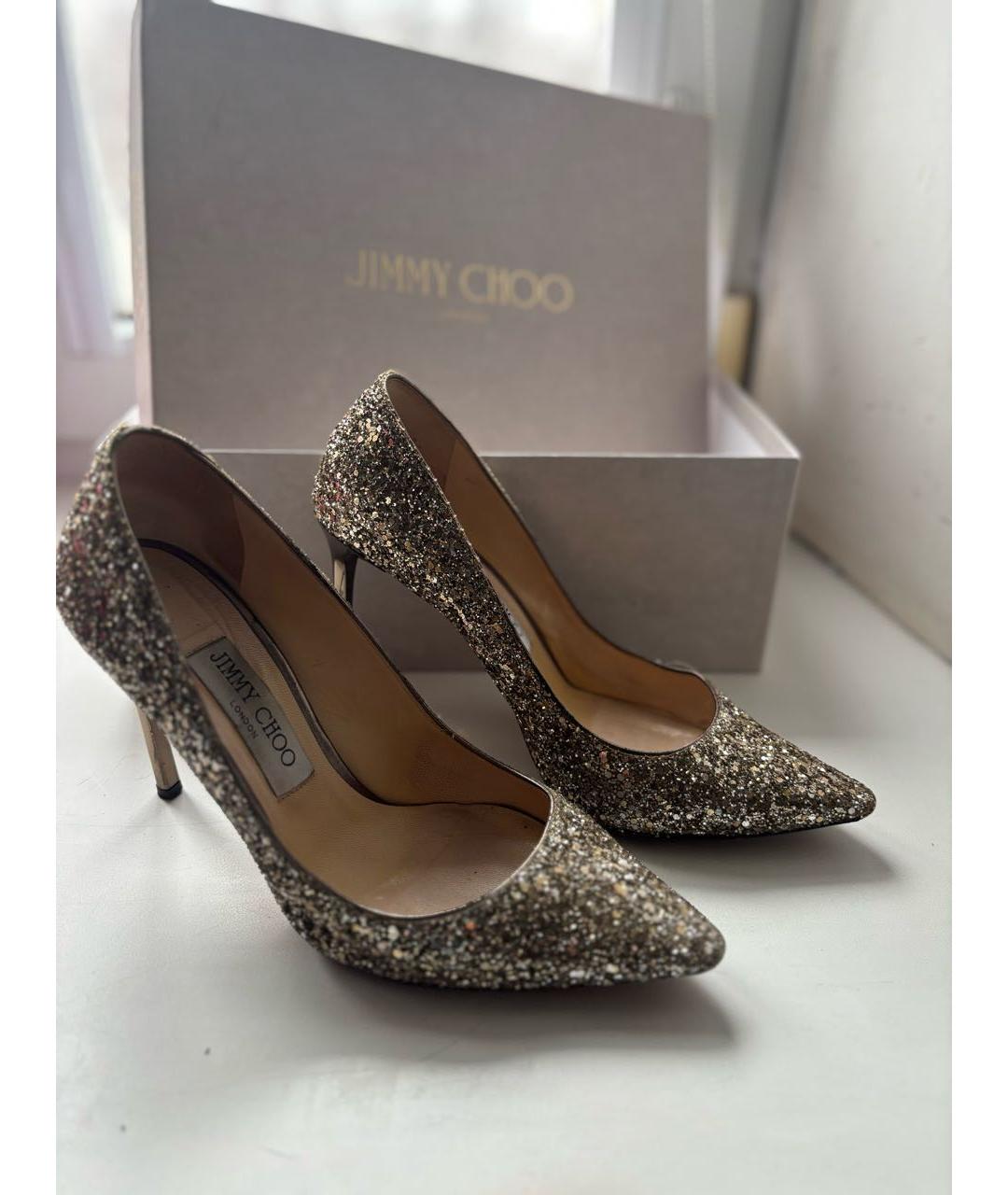 JIMMY CHOO Золотые текстильные туфли, фото 7