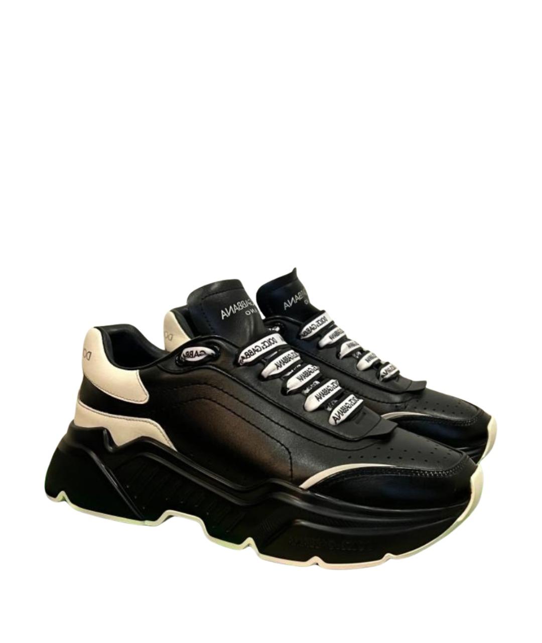 DOLCE&GABBANA Черные кожаные кроссовки, фото 1