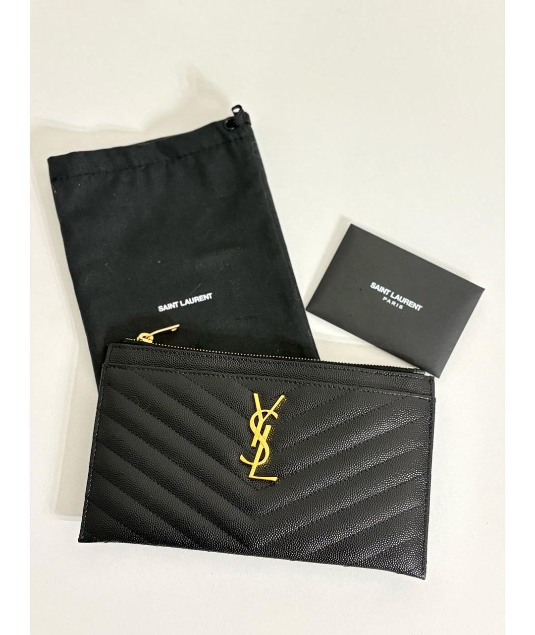 SAINT LAURENT Черный кожаный кошелек, фото 4