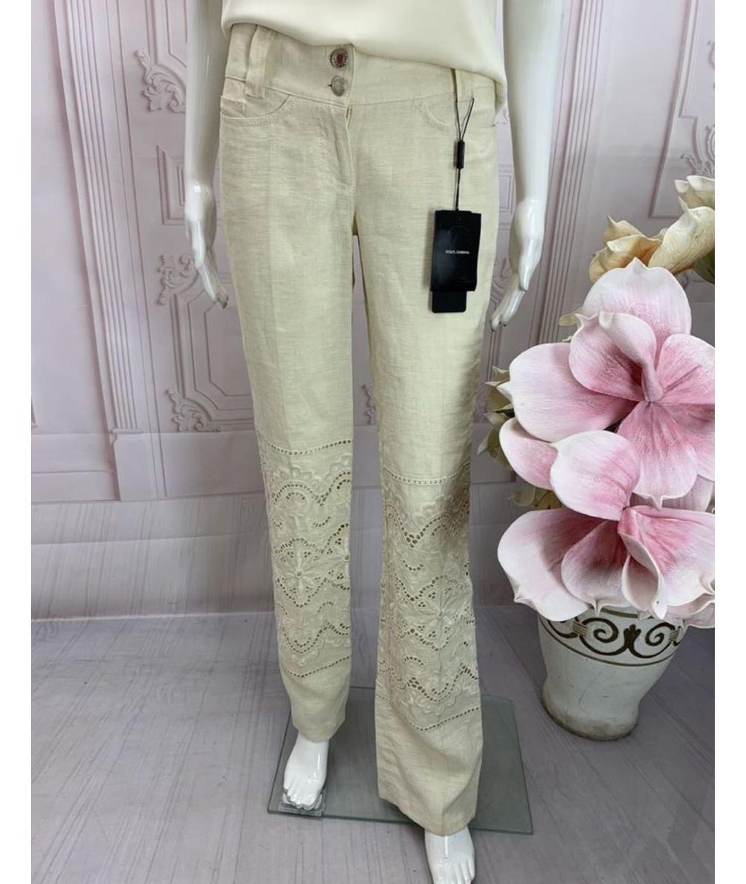 DOLCE&GABBANA Бежевые льняные прямые брюки, фото 7