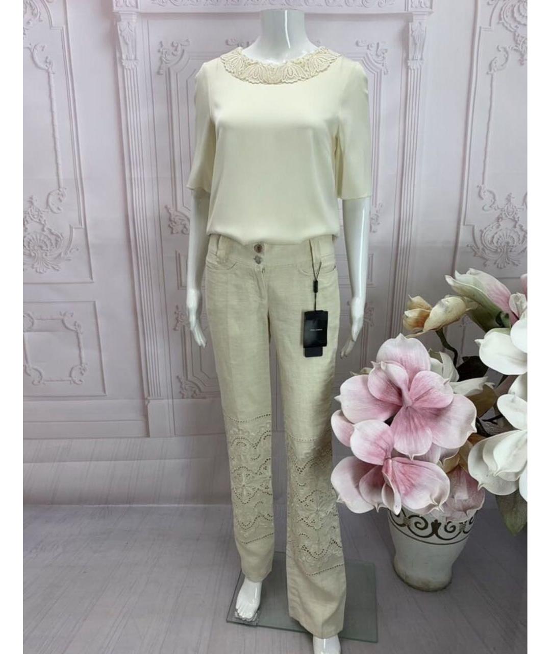 DOLCE&GABBANA Бежевые льняные прямые брюки, фото 5