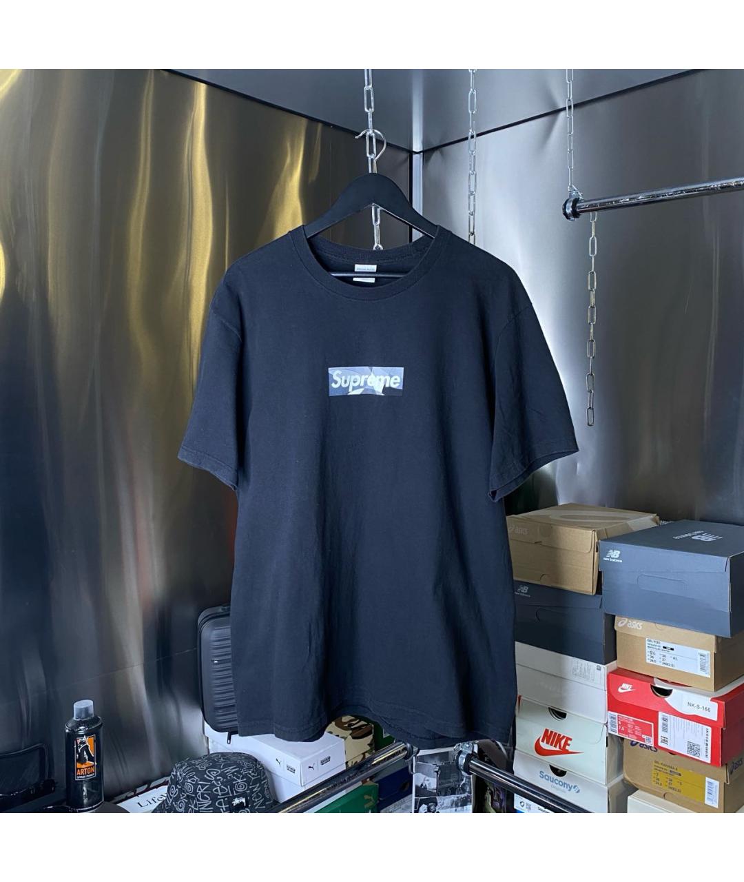 SUPREME Черная хлопковая футболка, фото 2