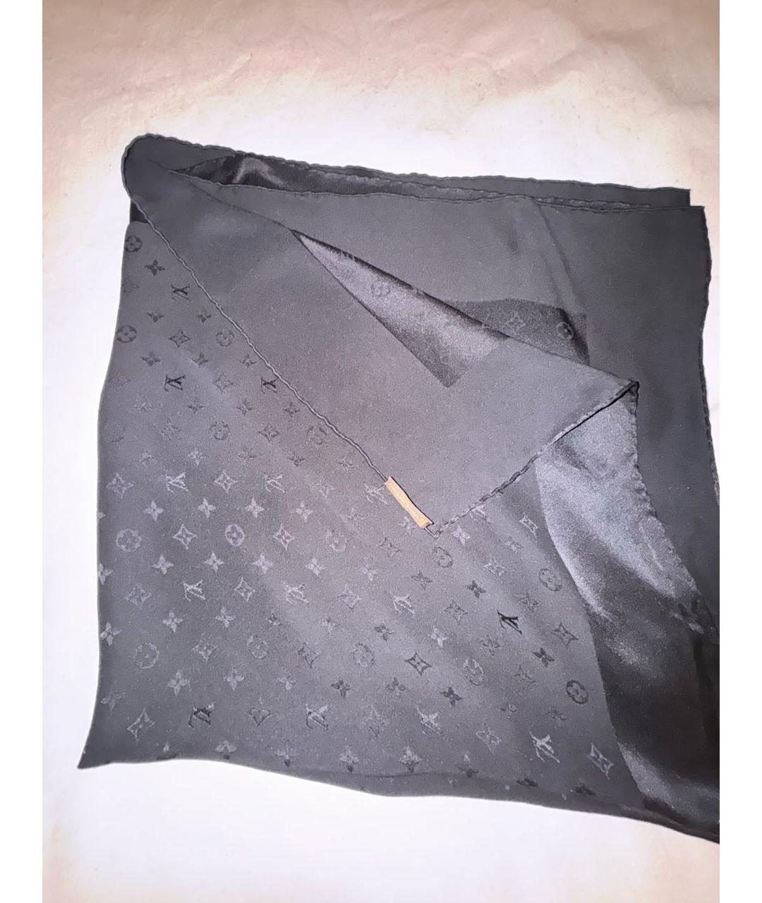 LOUIS VUITTON Черный шелковый платок, фото 5