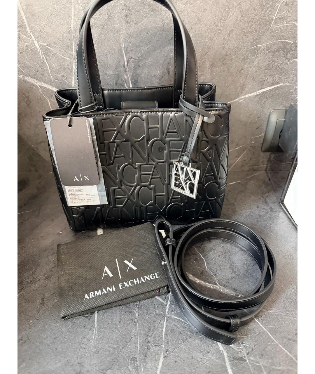 ARMANI EXCHANGE Черная сумка с короткими ручками из искусственной кожи, фото 5