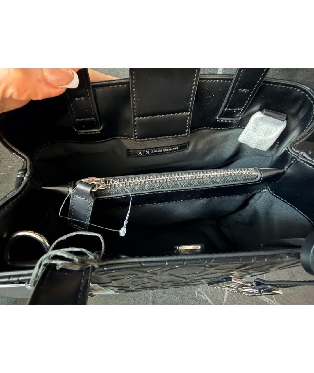 ARMANI EXCHANGE Черная сумка с короткими ручками из искусственной кожи, фото 4