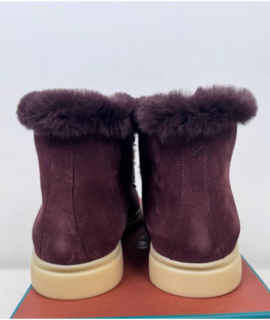 LORO PIANA Бордовые замшевые низкие ботинки, фото 4