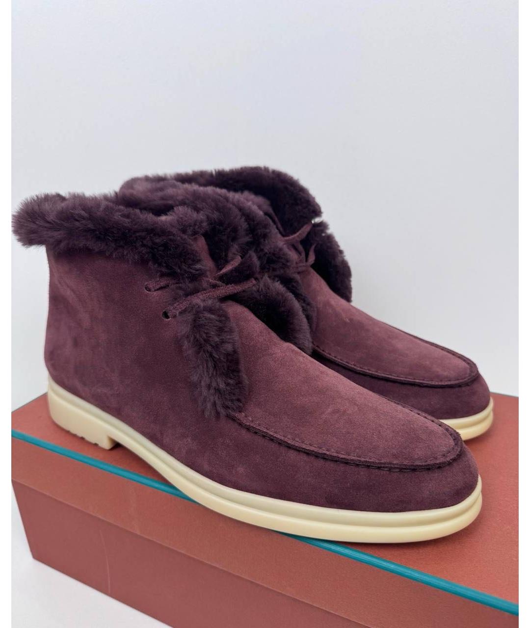 LORO PIANA Бордовые замшевые низкие ботинки, фото 2