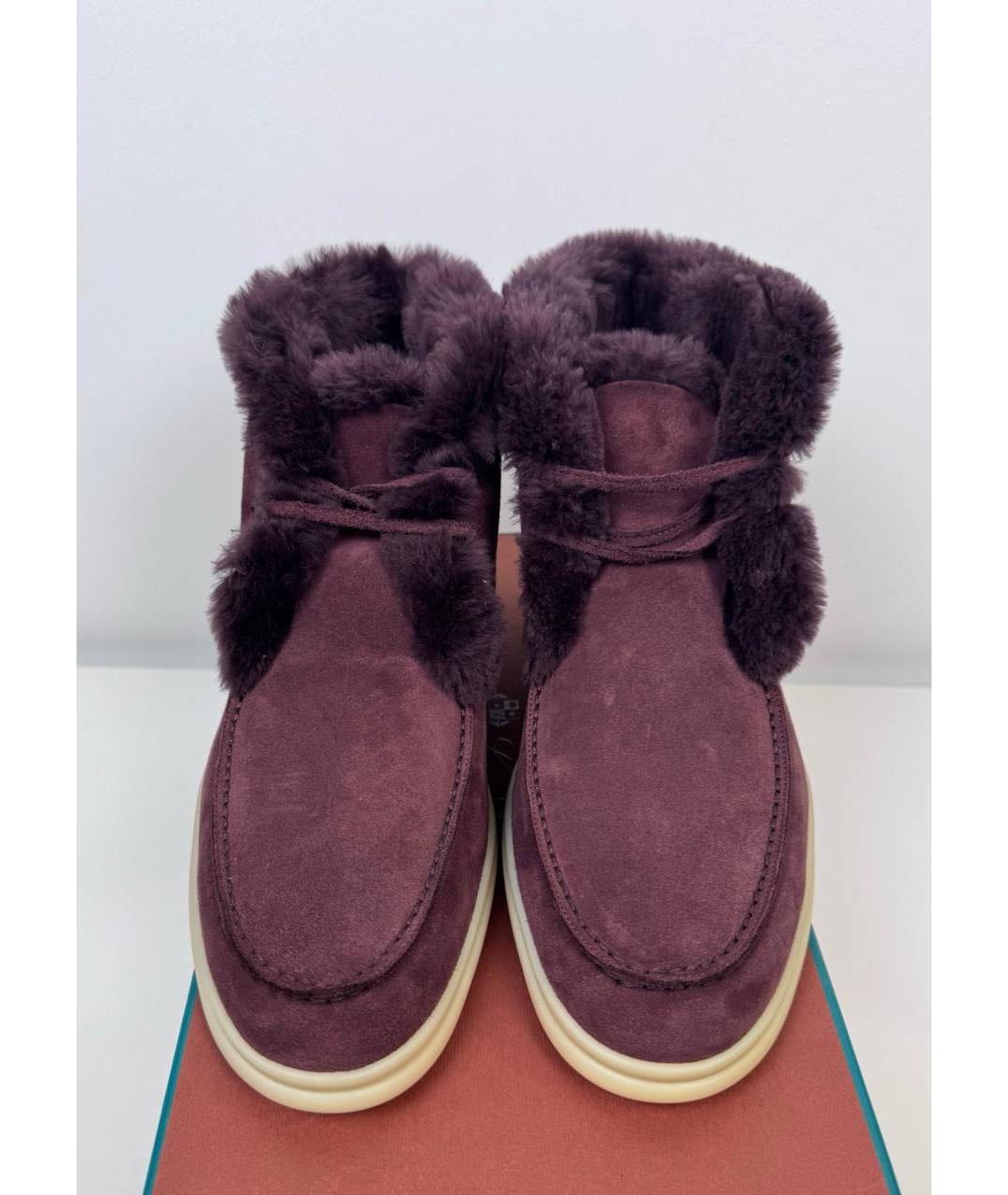 LORO PIANA Бордовые замшевые низкие ботинки, фото 3