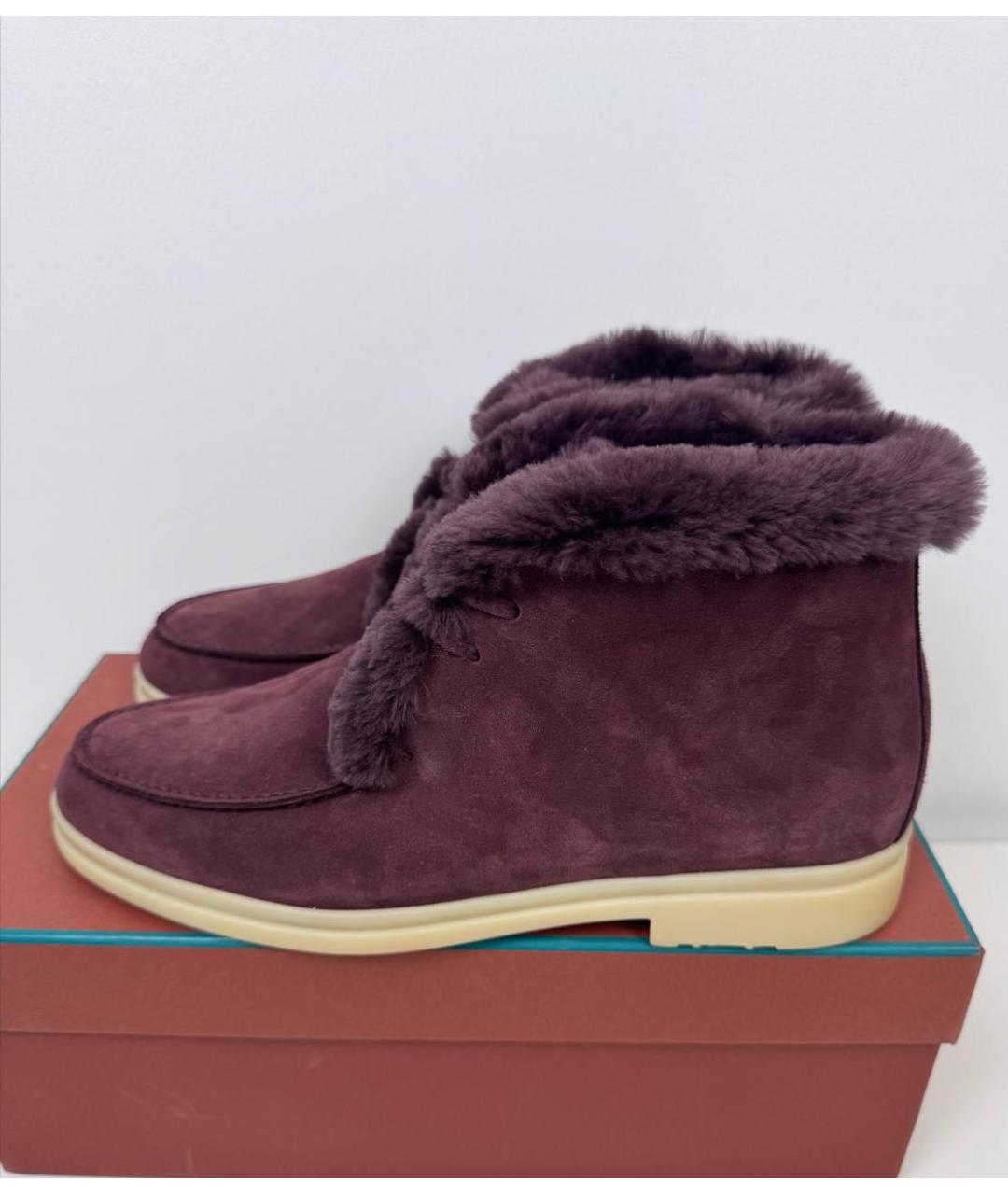 LORO PIANA Бордовые замшевые низкие ботинки, фото 5