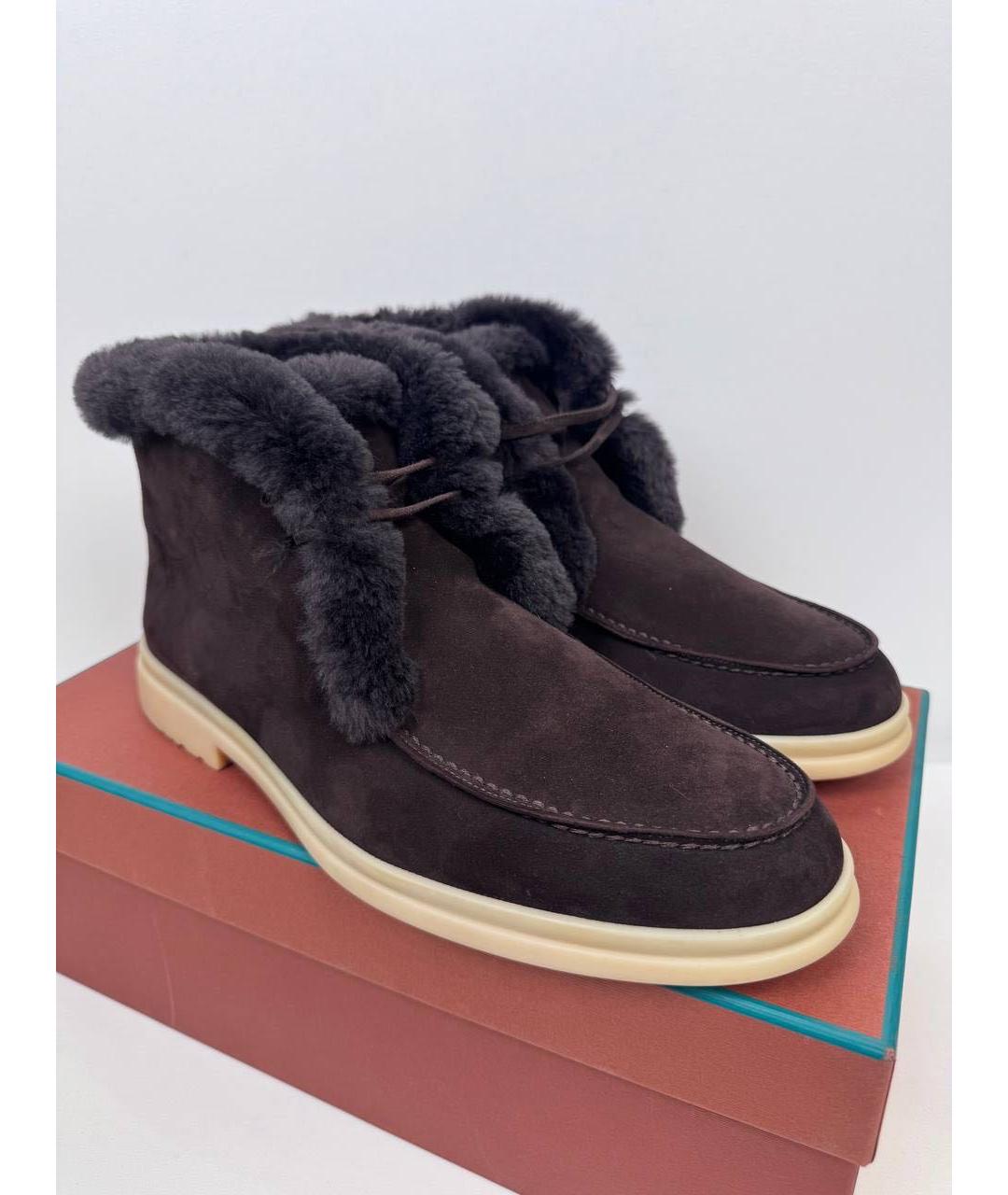 LORO PIANA Коричневые замшевые низкие ботинки, фото 2