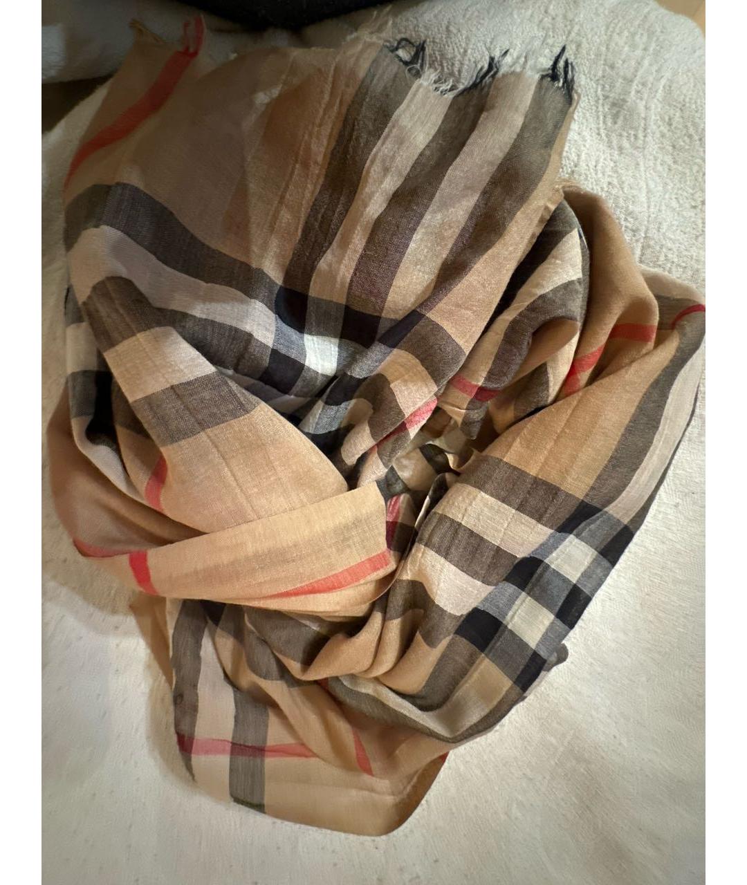 BURBERRY Коричневый шерстяной шарф, фото 3