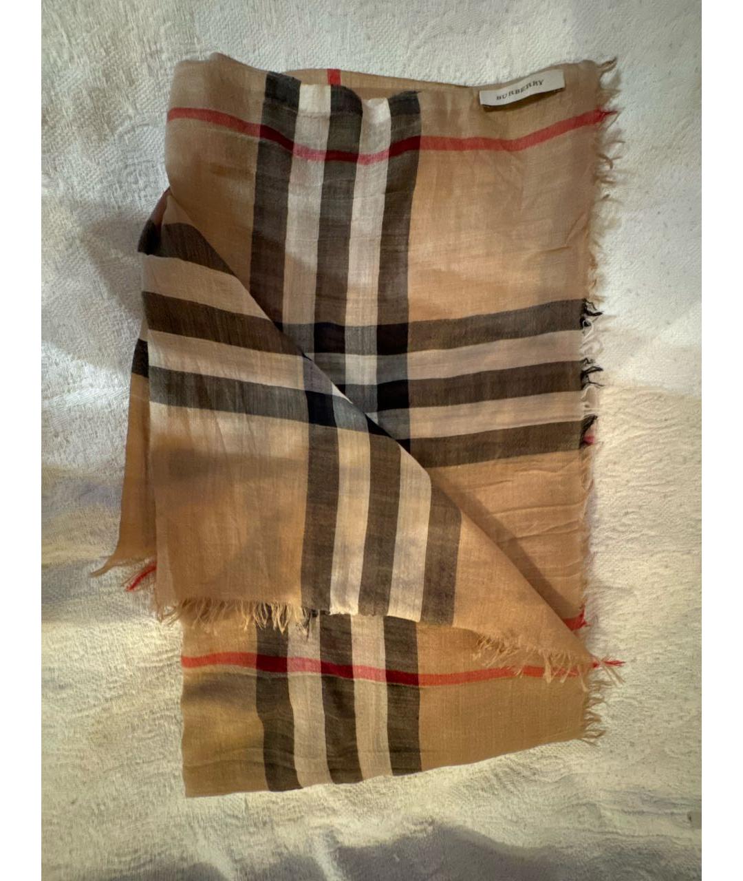 BURBERRY Коричневый шерстяной шарф, фото 5