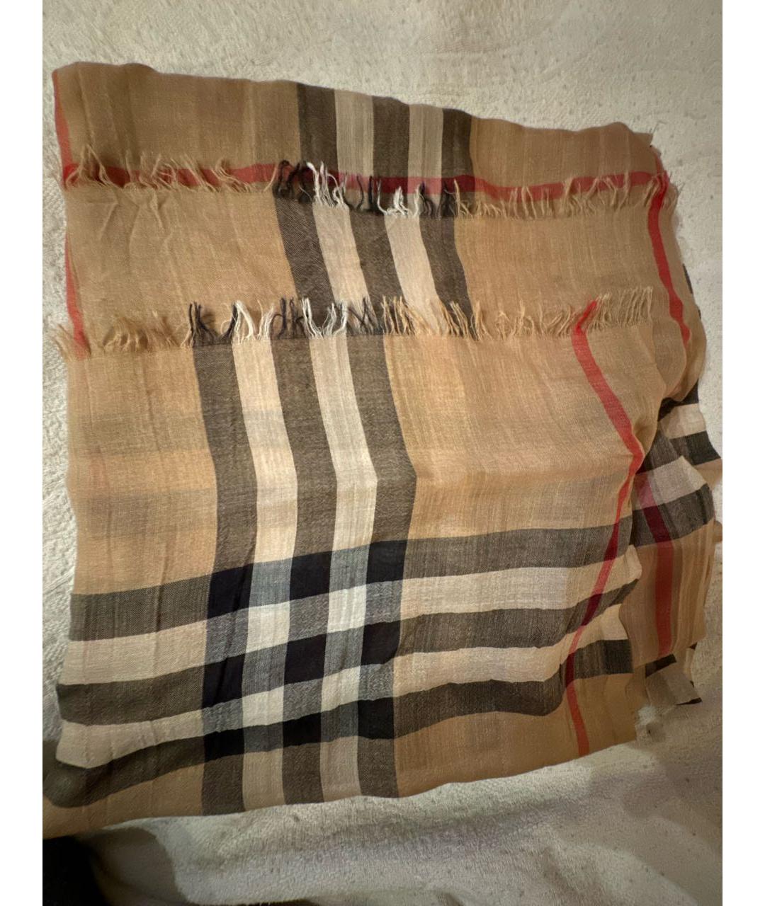 BURBERRY Коричневый шерстяной шарф, фото 4