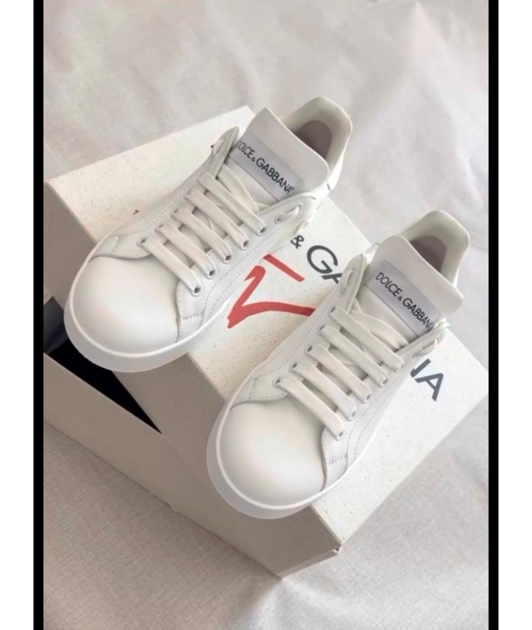 DOLCE&GABBANA Белые кожаные кеды, фото 2