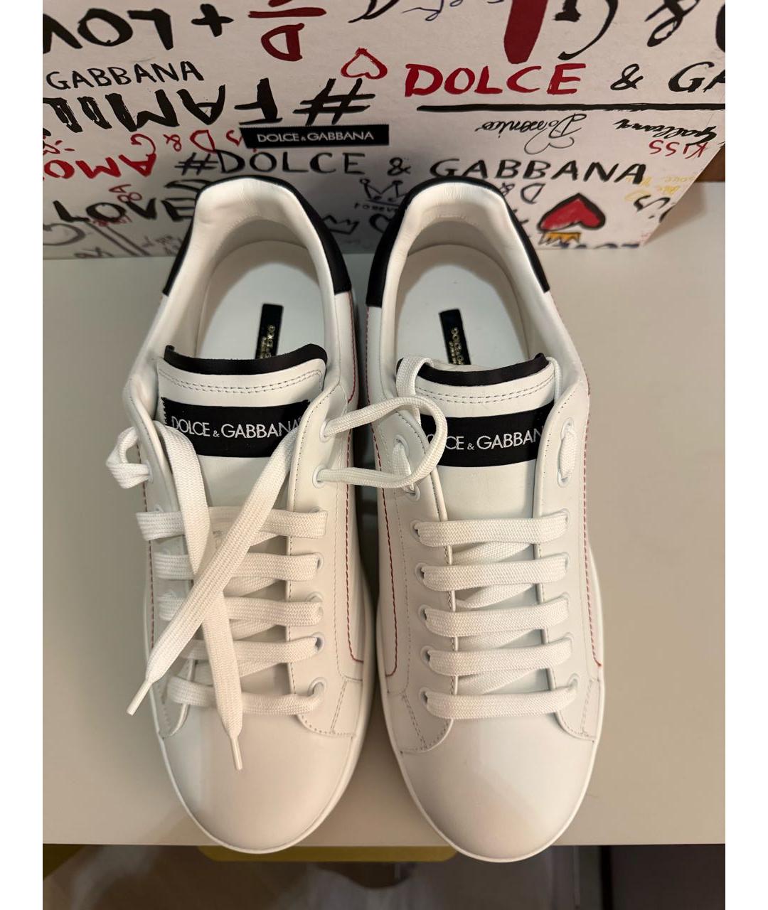 DOLCE&GABBANA Белые кожаные низкие кроссовки / кеды, фото 3