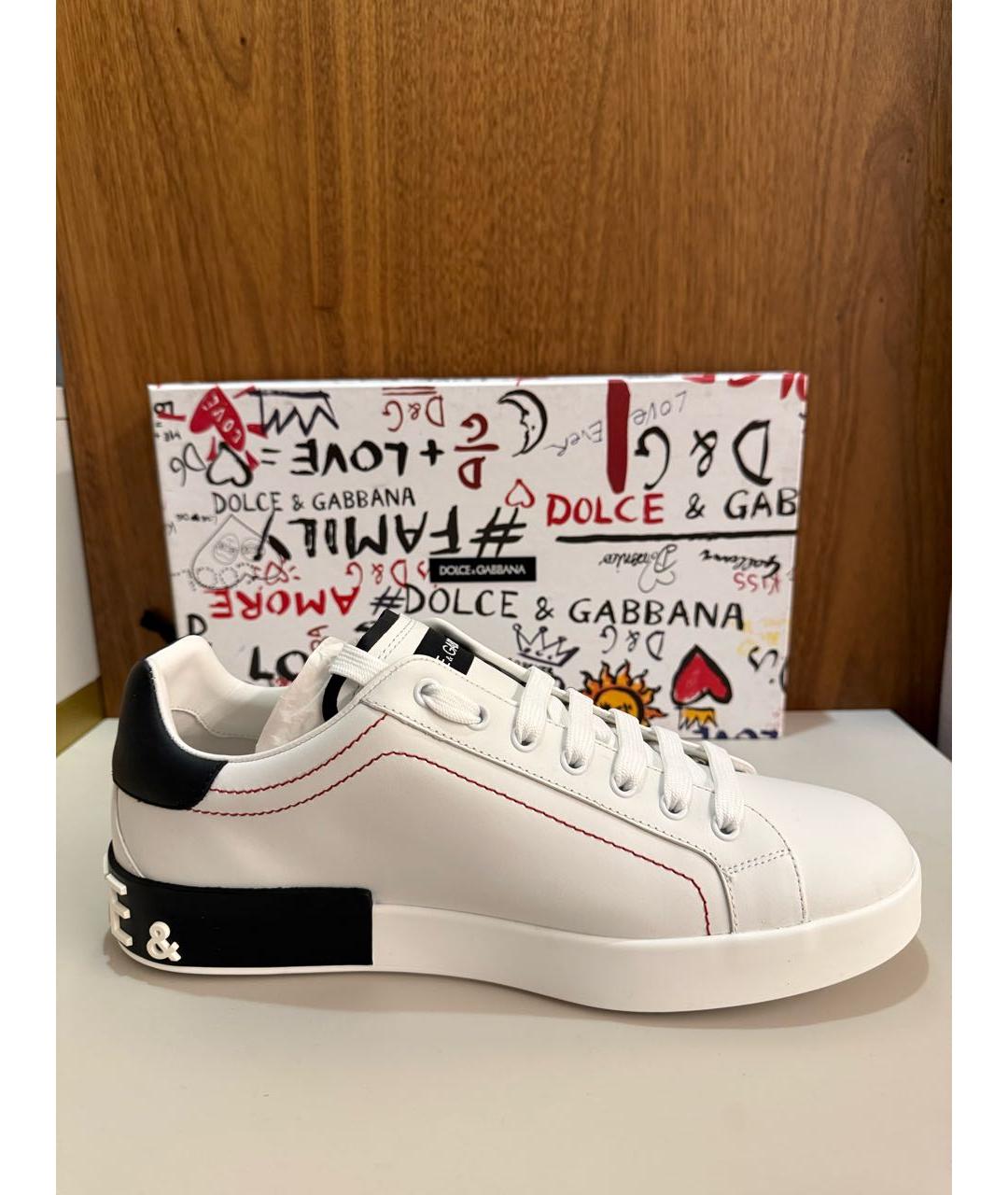 DOLCE&GABBANA Белые кожаные низкие кроссовки / кеды, фото 6