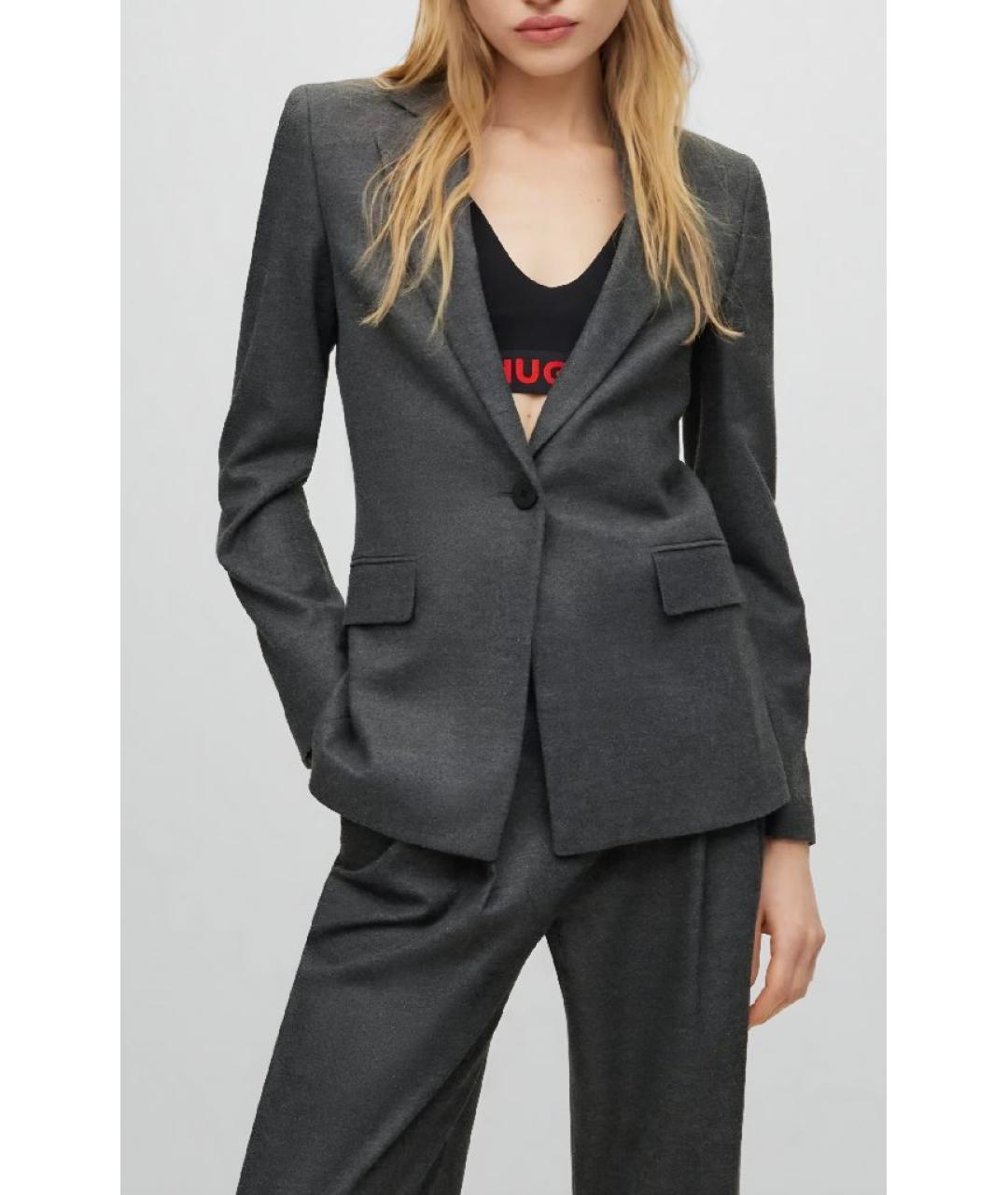 HUGO Антрацитовый полиэстеровый жакет/пиджак, фото 3