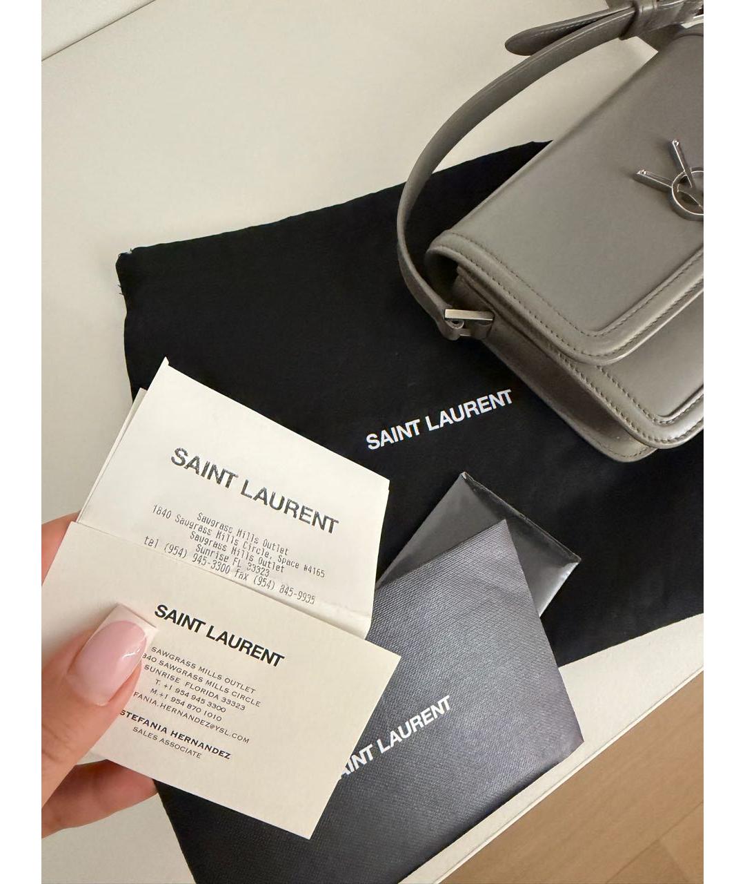 SAINT LAURENT Серая кожаная сумка через плечо, фото 7
