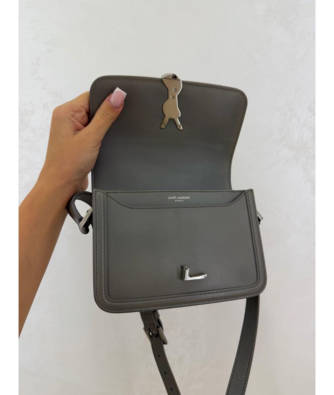 SAINT LAURENT Серая кожаная сумка через плечо, фото 4