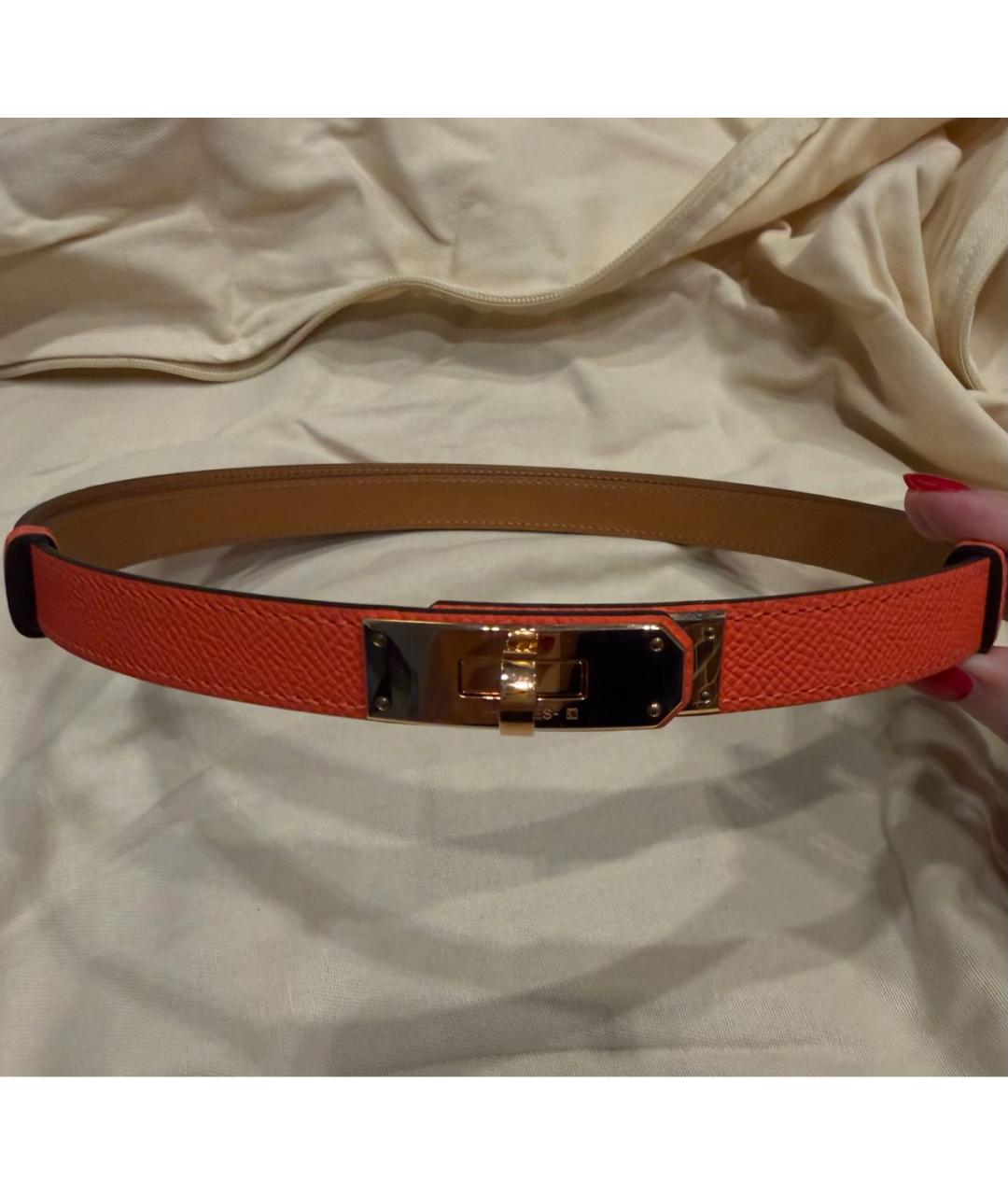 HERMES Коралловый кожаный ремень, фото 5