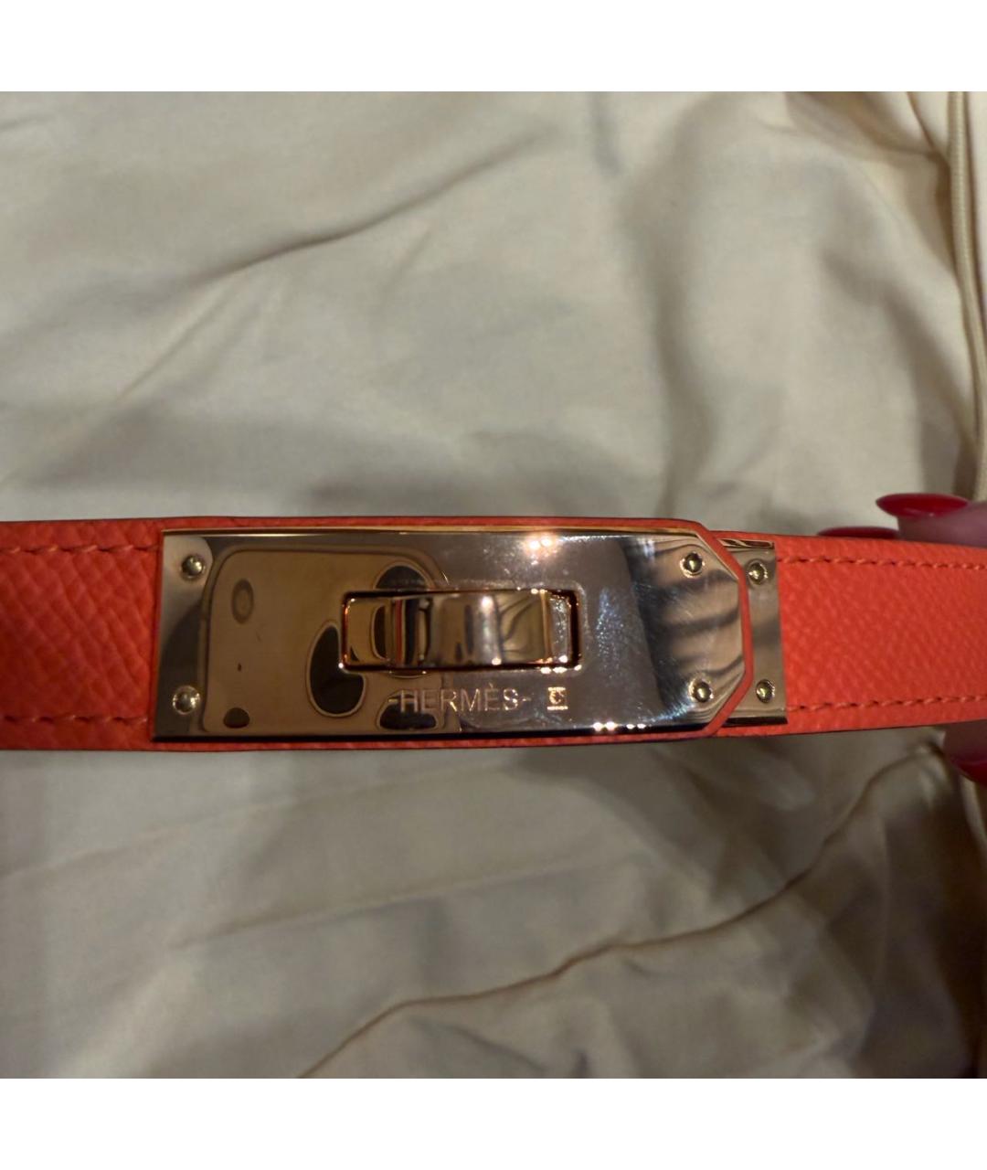 HERMES Коралловый кожаный ремень, фото 4
