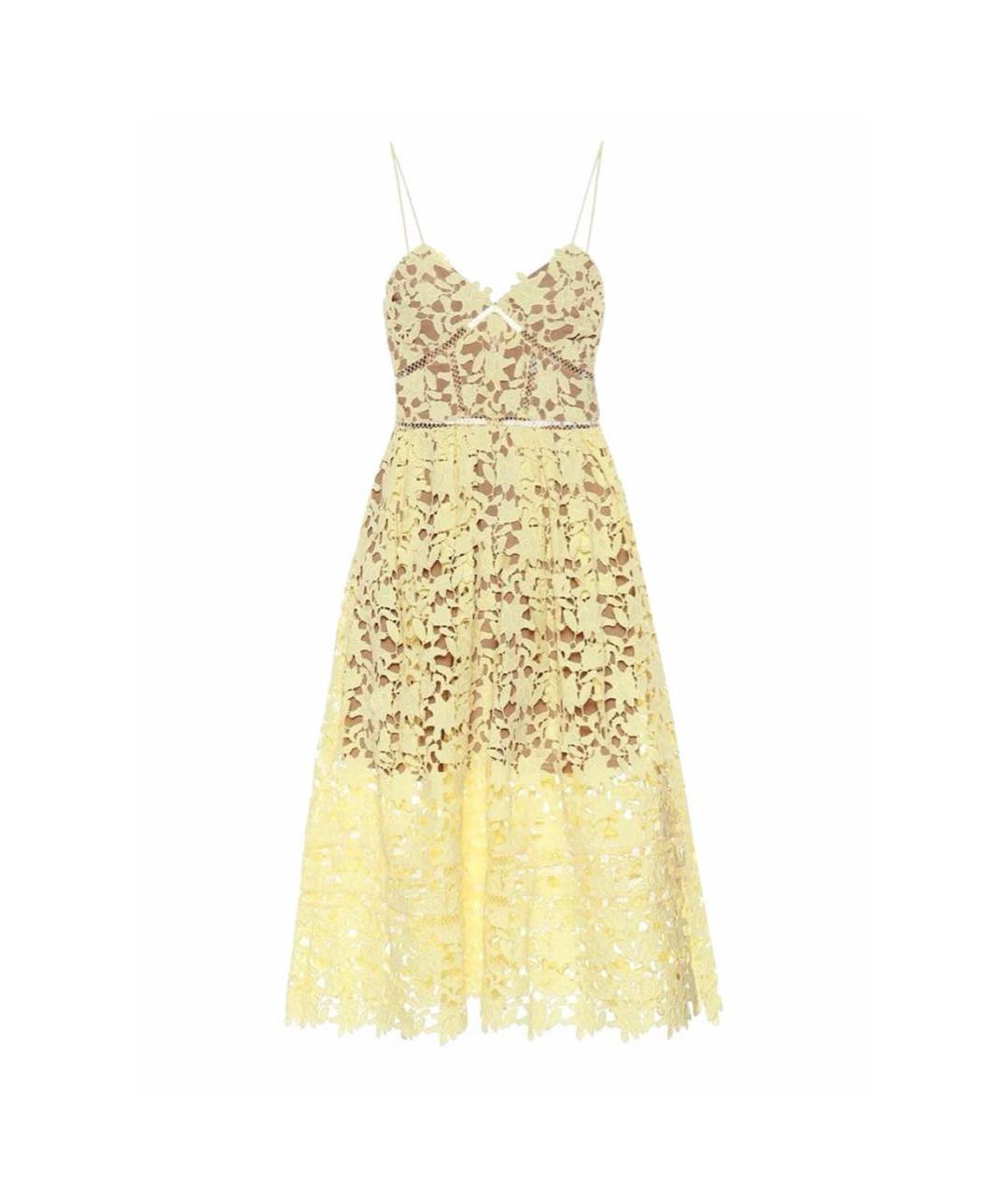 SELF-PORTRAIT Желтое кружевное коктейльное платье, фото 5