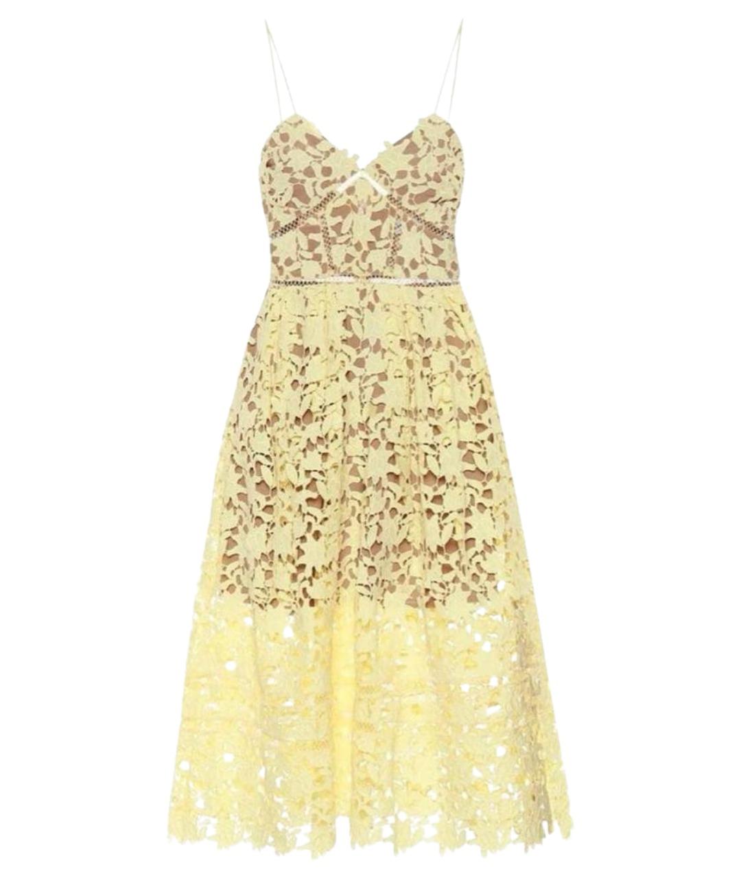 SELF-PORTRAIT Желтое кружевное коктейльное платье, фото 1