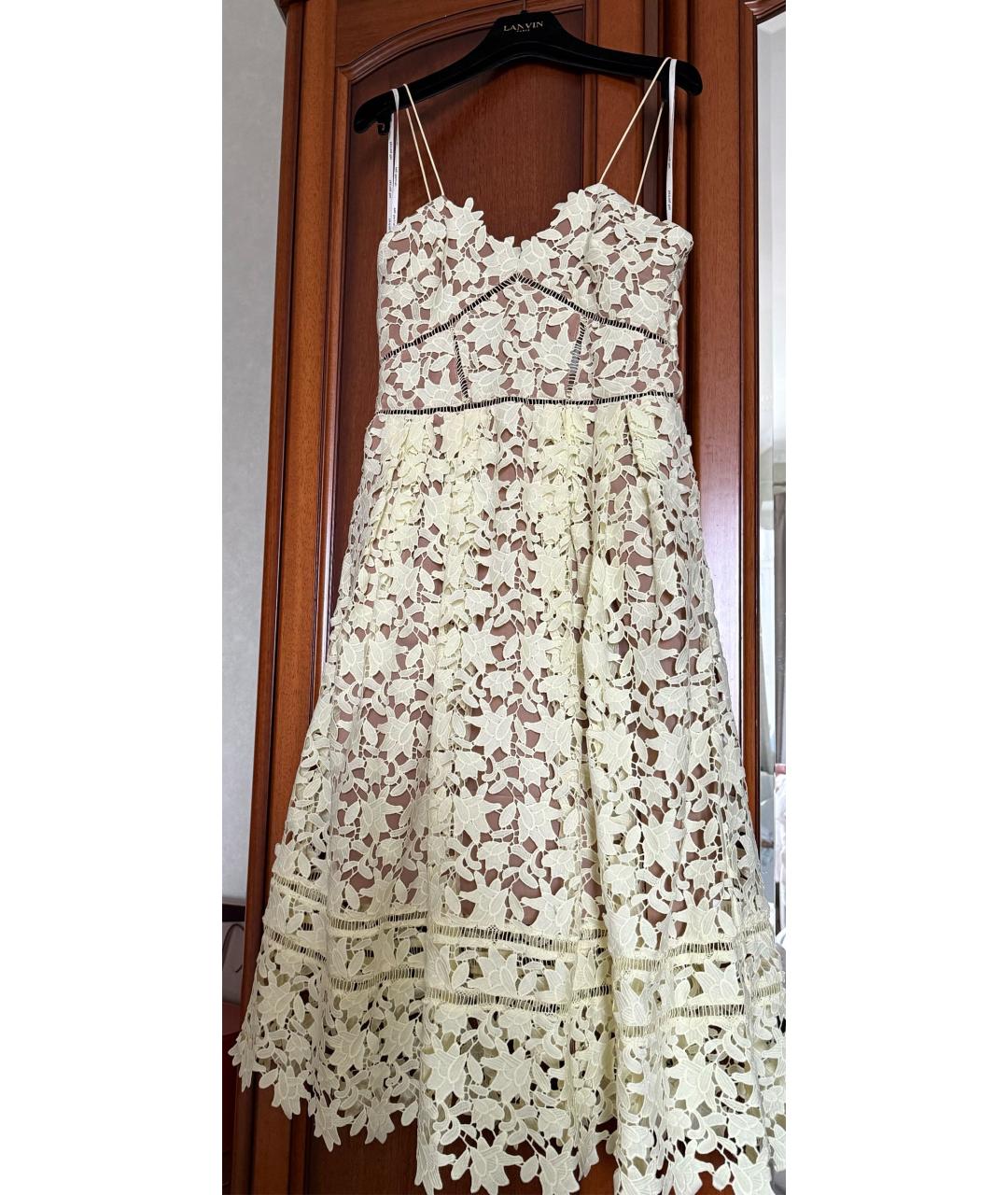 SELF-PORTRAIT Желтое кружевное коктейльное платье, фото 2