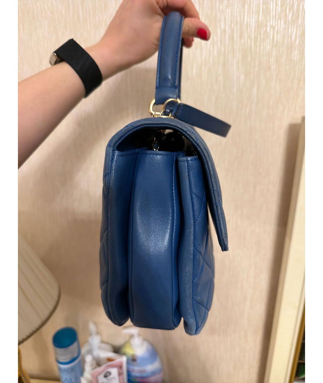 CHANEL Синяя кожаная сумка с короткими ручками, фото 4