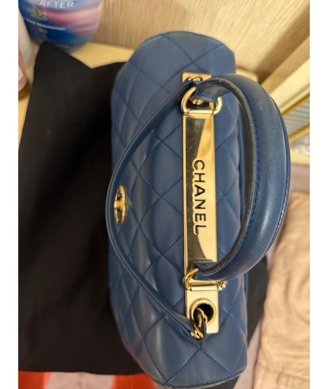 CHANEL Синяя кожаная сумка с короткими ручками, фото 5