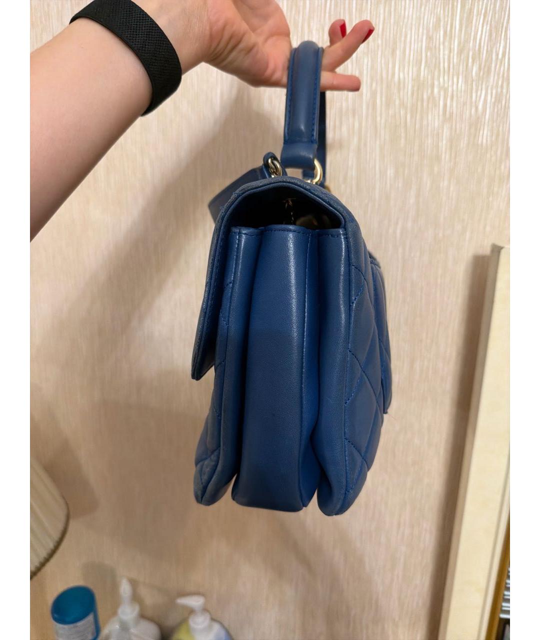 CHANEL Синяя кожаная сумка с короткими ручками, фото 3