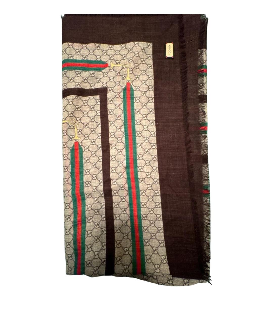 GUCCI Коричневый шерстяной платок, фото 1