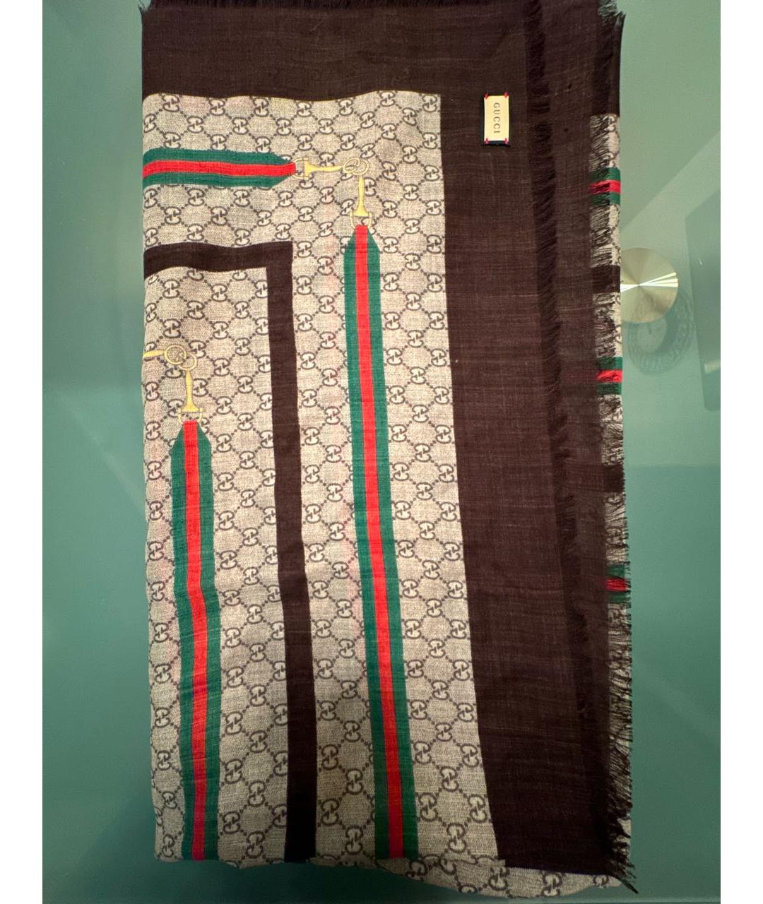 GUCCI Коричневый шерстяной платок, фото 5
