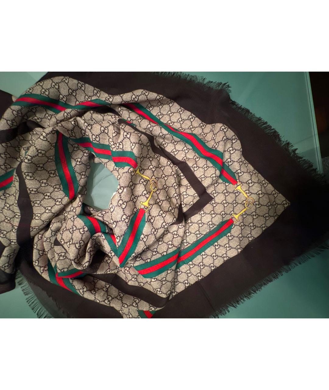 GUCCI Коричневый шерстяной платок, фото 3