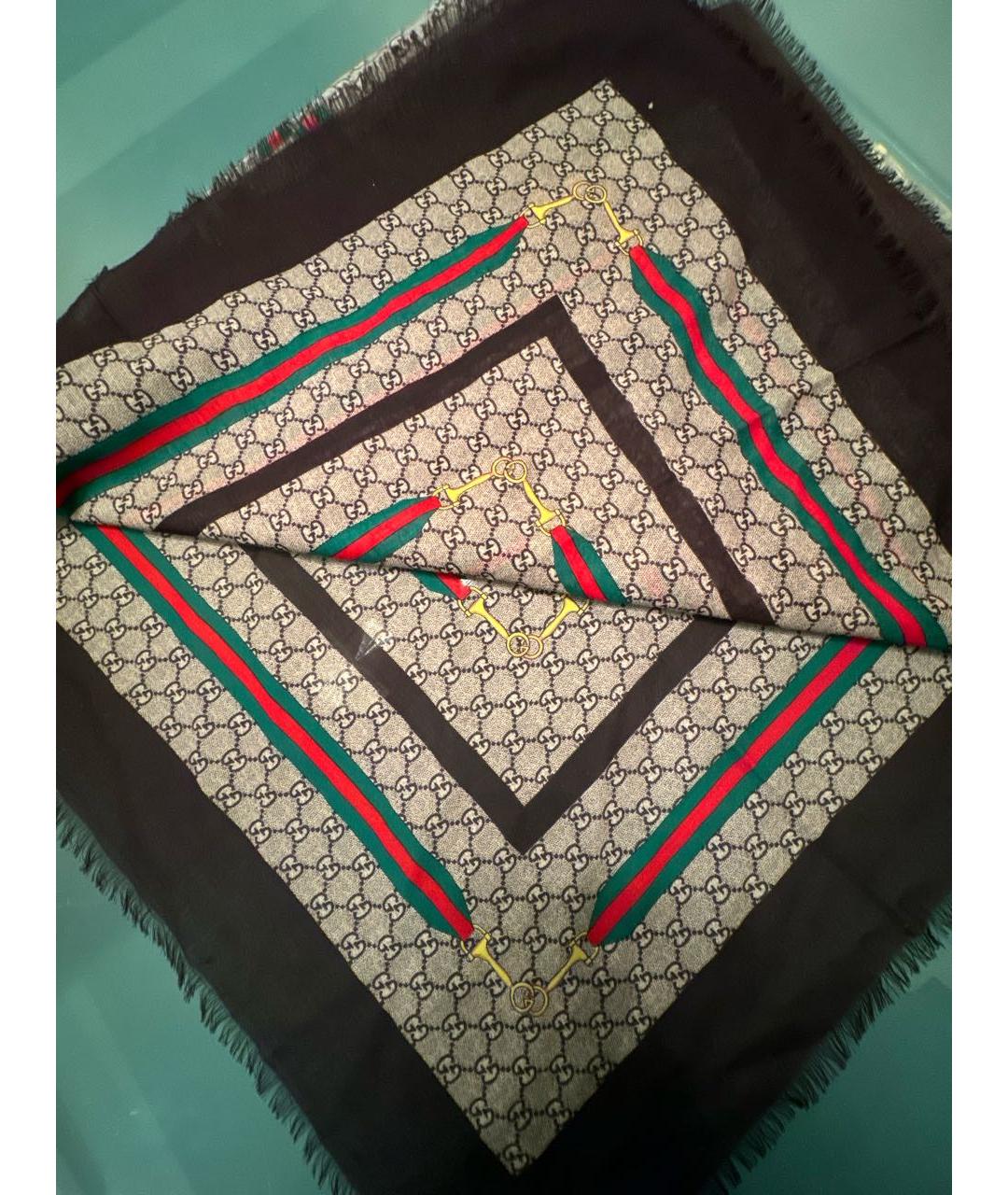 GUCCI Коричневый шерстяной платок, фото 2