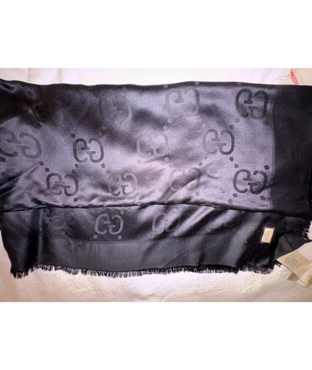 GUCCI Черный шерстяной платок, фото 4