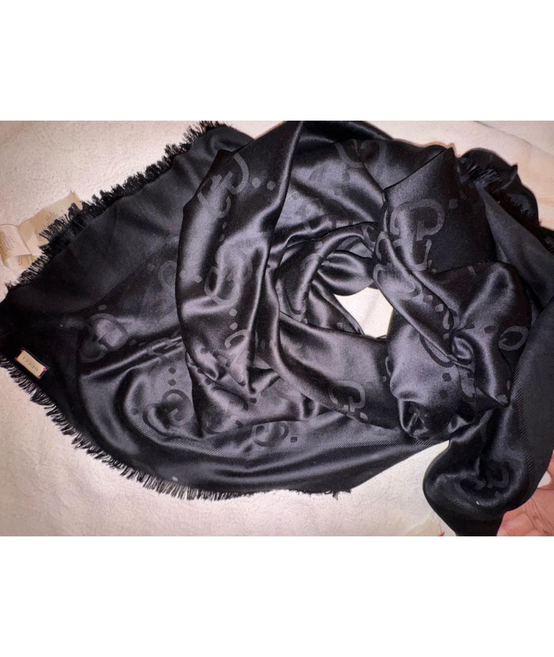 GUCCI Черный шерстяной платок, фото 3