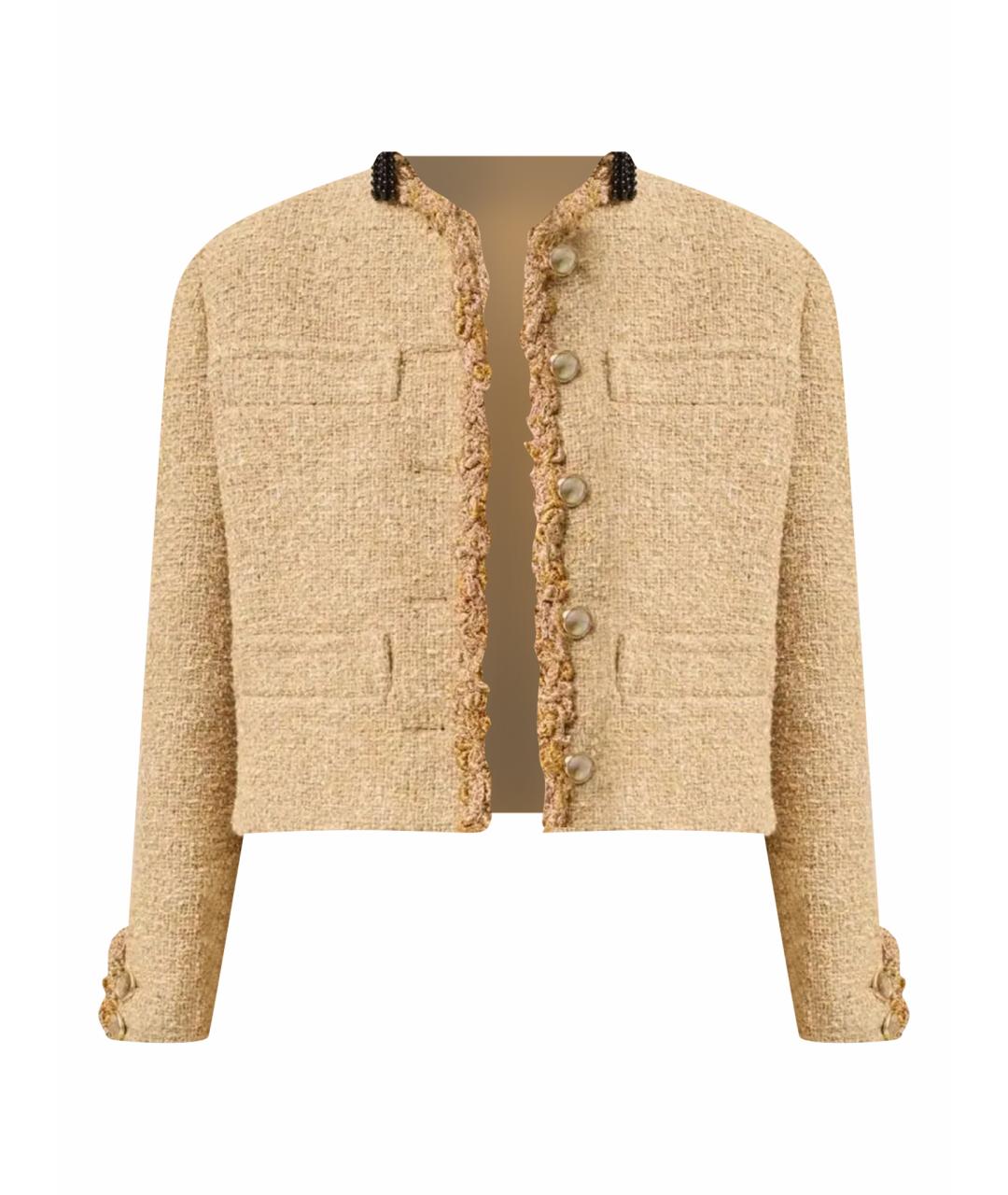 CHANEL Бежевый твидовый жакет/пиджак, фото 1