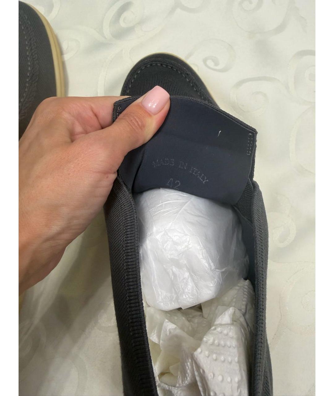 LORO PIANA Антрацитовые текстильные лоферы, фото 4