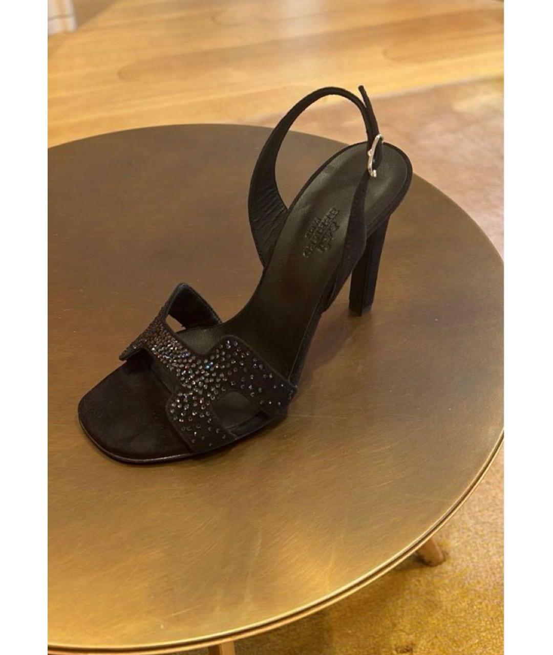 HERMES Черные замшевые босоножки, фото 2