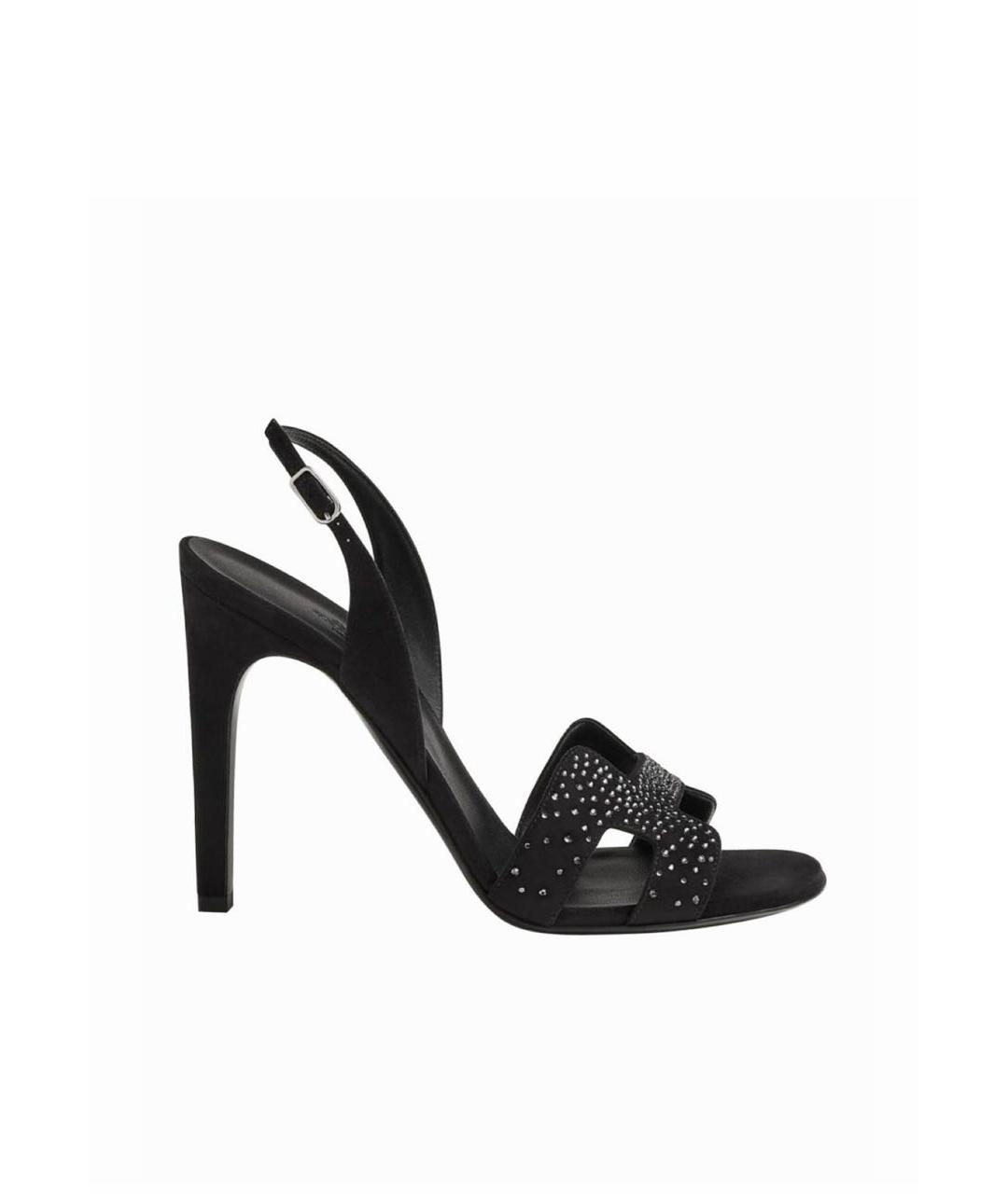 HERMES Черные замшевые босоножки, фото 4