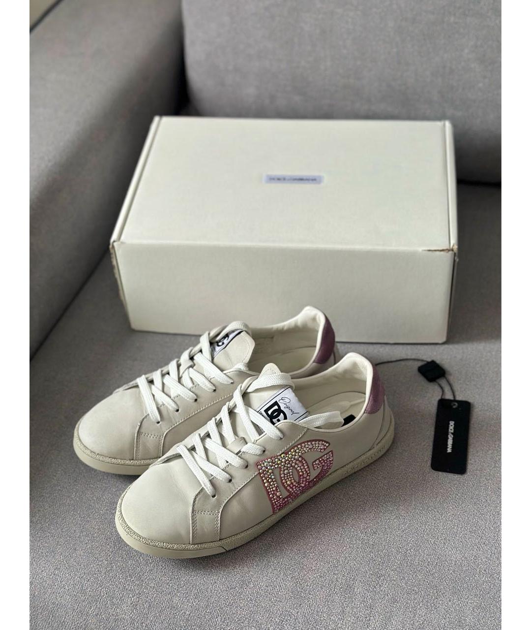 DOLCE&GABBANA Серые кожаные кроссовки, фото 2