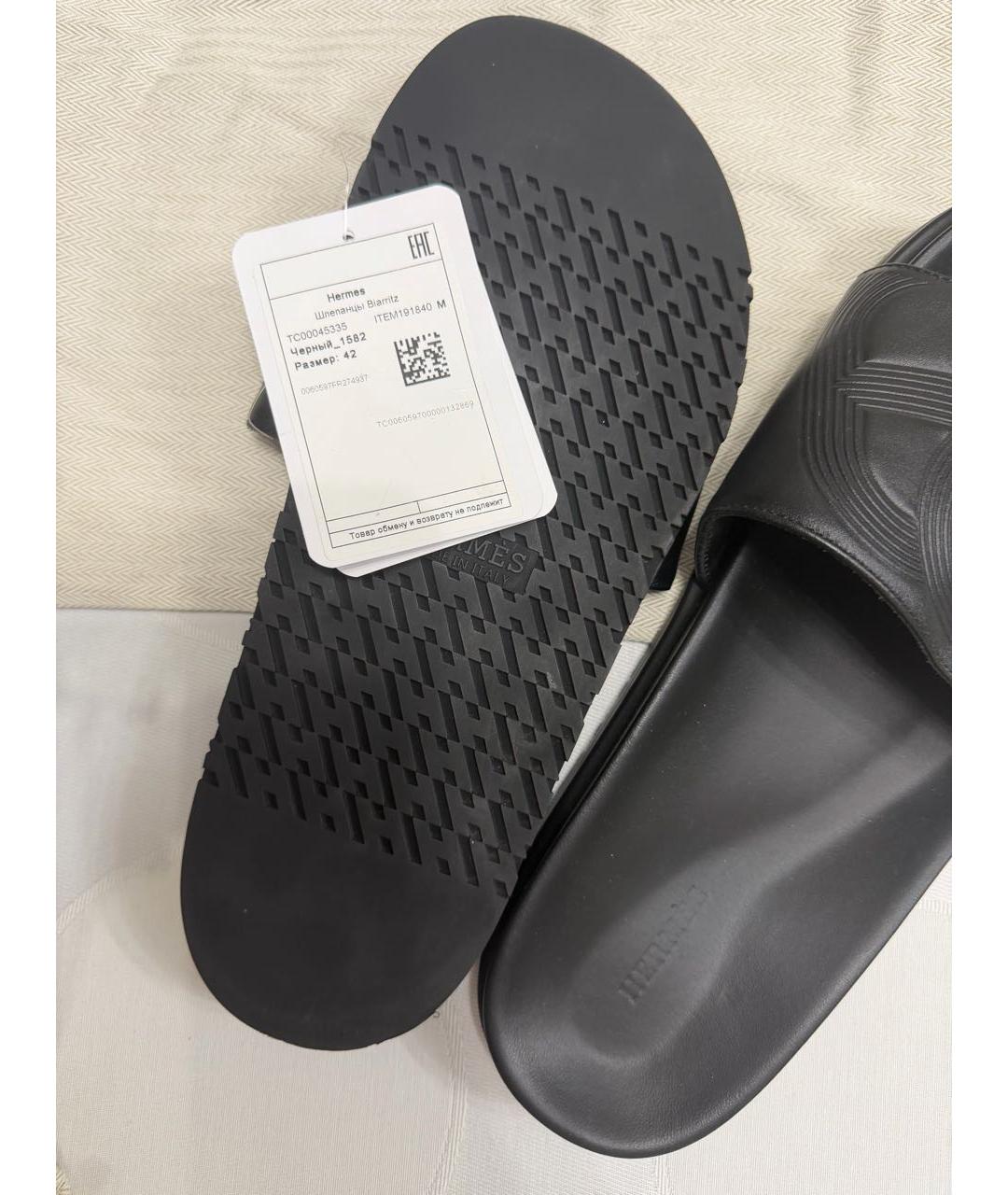 HERMES Черные кожаные шлепанцы, фото 4