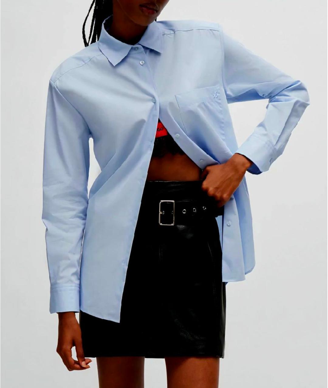 HUGO Голубая хлопковая рубашка, фото 3