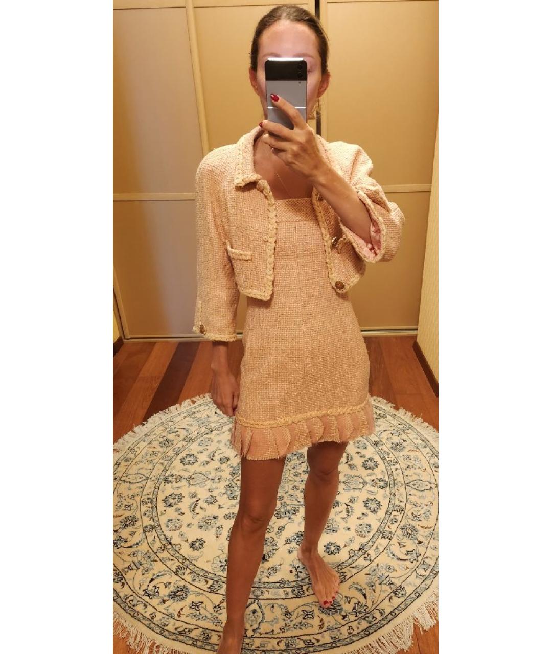 CHANEL Розовый твидовый жакет/пиджак, фото 8