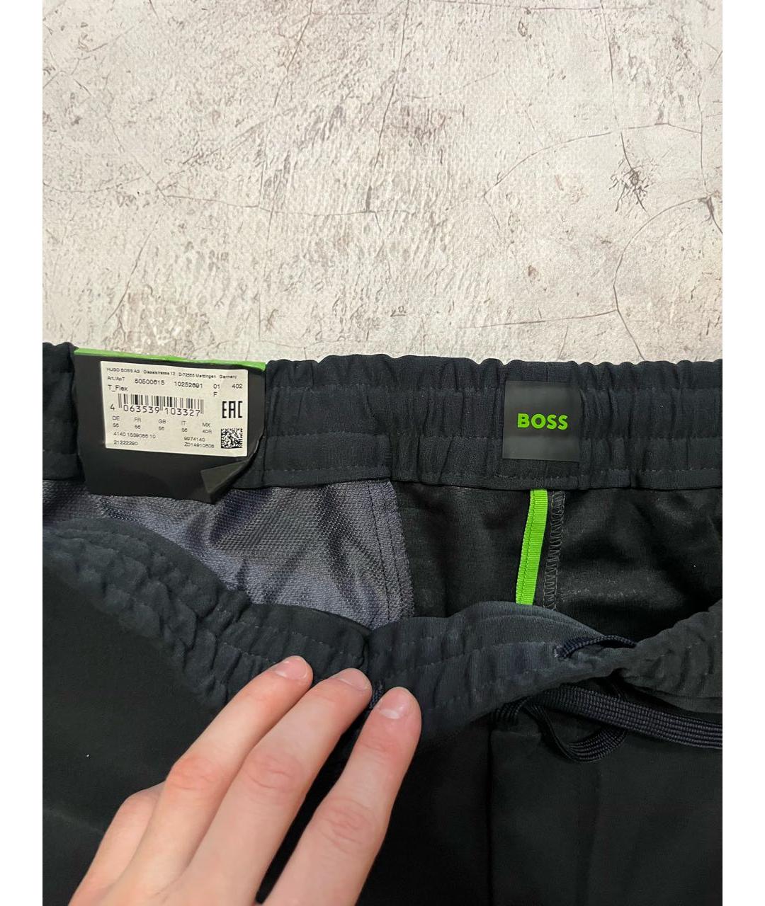 HUGO BOSS Темно-синие полиэстеровые повседневные брюки, фото 4
