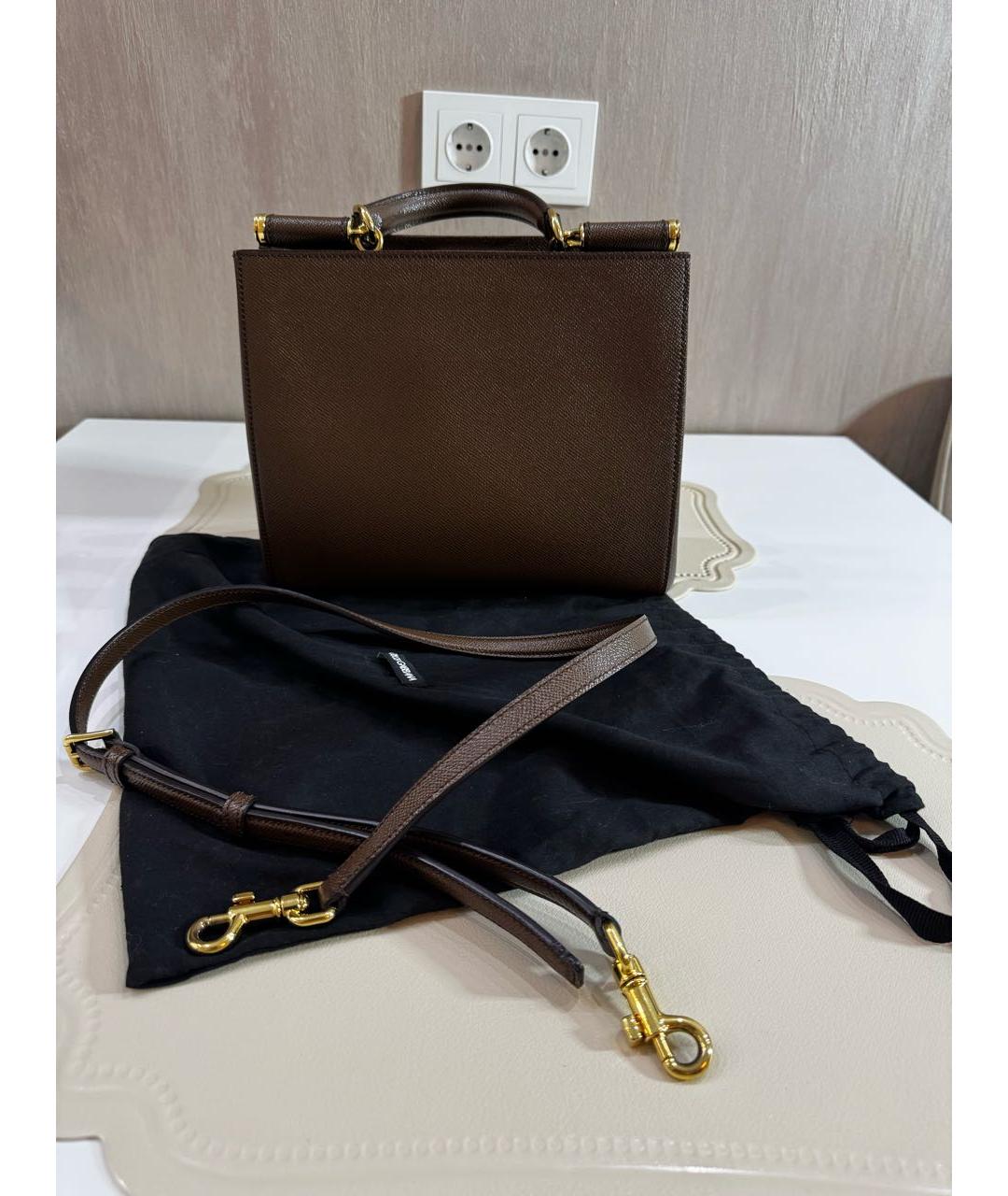 DOLCE&GABBANA Коричневая кожаная сумка тоут, фото 5